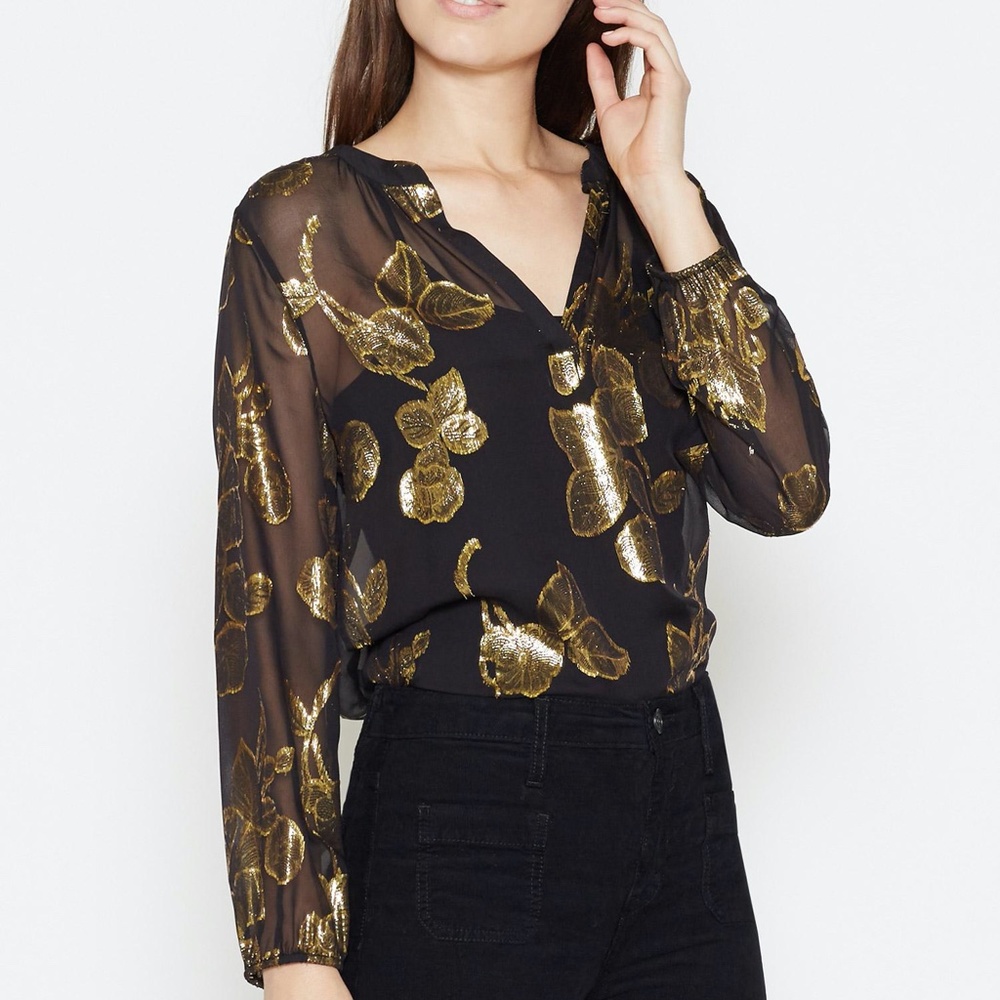 Joie Silk Vashti Blouse black & gold metallic